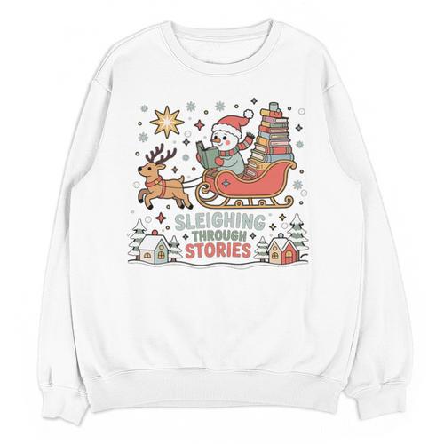 Book Lovers Winter Sleighing Through Stories Tee Premium Tri-Blend Unisex Sweatshirt - Bookorys CA