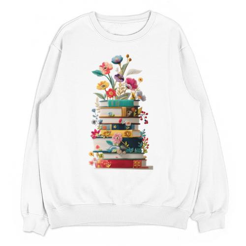 Book Stack With Flowers Reading Lover Bookish Unisex Sweatshirt - Bookorys UK
