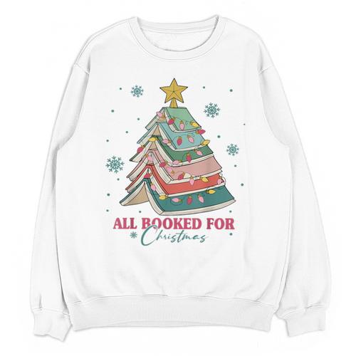 All Booked For Christmas Book Christmas Tree Lights Bookish Unisex Sweatshirt - Bookorys CA