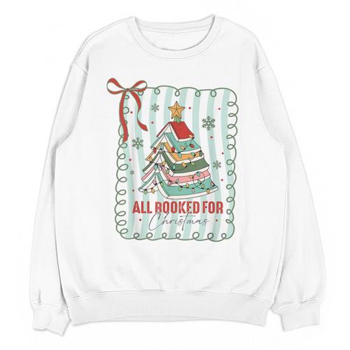 All Booked For Christmas Book Xmas Tree Coquette Bow Lights Unisex Sweatshirt - Bookorys DE