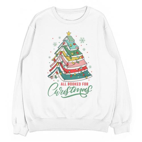 All Booked For Christmas Book Xmas Tree Lights Reading Girly Unisex Sweatshirt - Bookorys