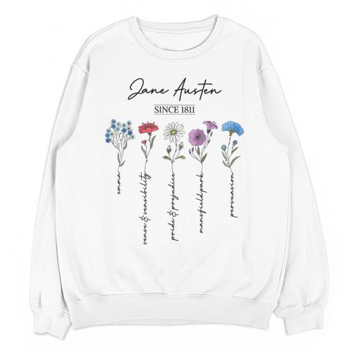 Bookish Feminist Jane Austen Fan Jane Austen Flower Books Unisex Sweatshirt - Bookorys DE
