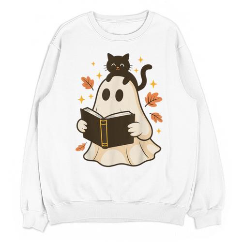Books Ghost Reading Book Halloween Library Cat Fall Unisex Sweatshirt - Bookorys