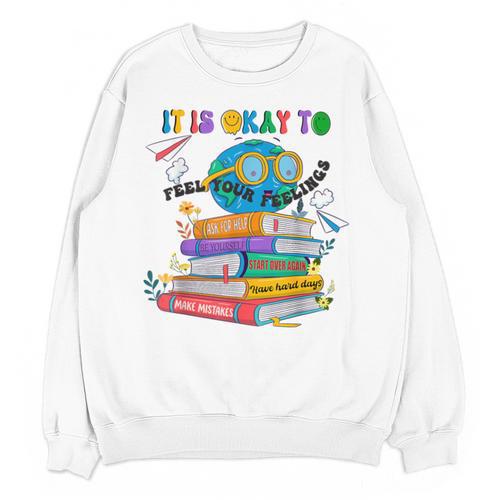 Books It's Okay To Be Kind Yellow Mental Health Day Kids Unisex Sweatshirt - Bookorys