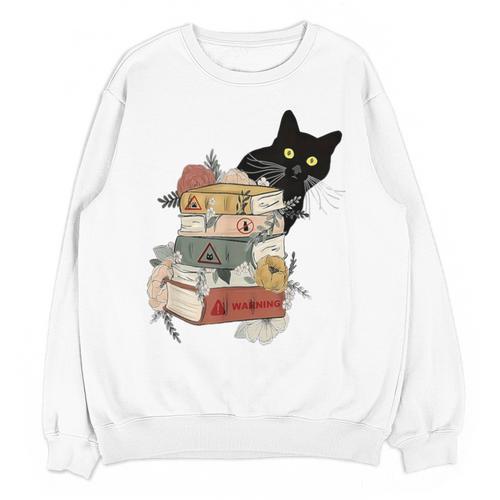 Cat And Books Flowers Reading Club Cat Lover Bookworm Unisex Sweatshirt - Bookorys DE