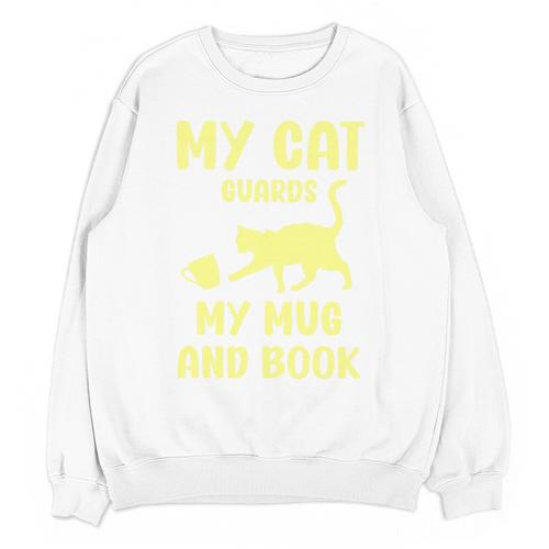 My Cat Guards My Mug And Book Humor Cats Premium Tri-Blend Unisex Sweatshirt - Bookorys AU