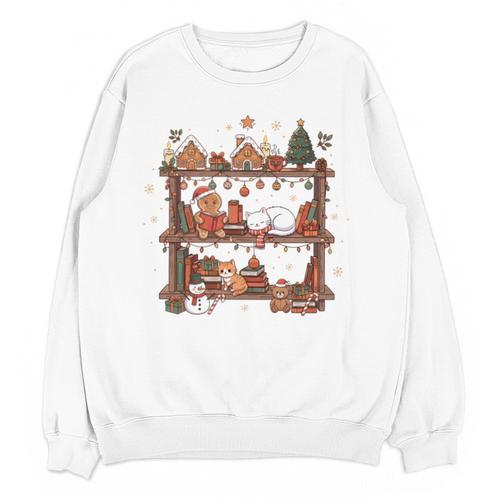 Christmas Cats Bookshelf Gingerbread Unisex Sweatshirt - Bookorys DE
