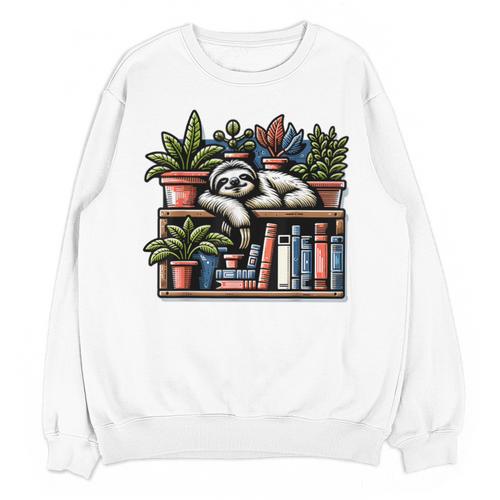 Cosy Sloth In Bookshelf With Plants Unisex Sweatshirt - Bookorys DE