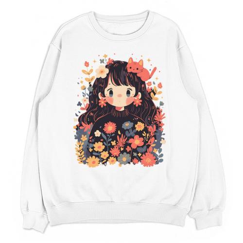 Cottagecore Wild Flowers Book Reader Cat Nature Soft Unisex Sweatshirt - Bookorys AU