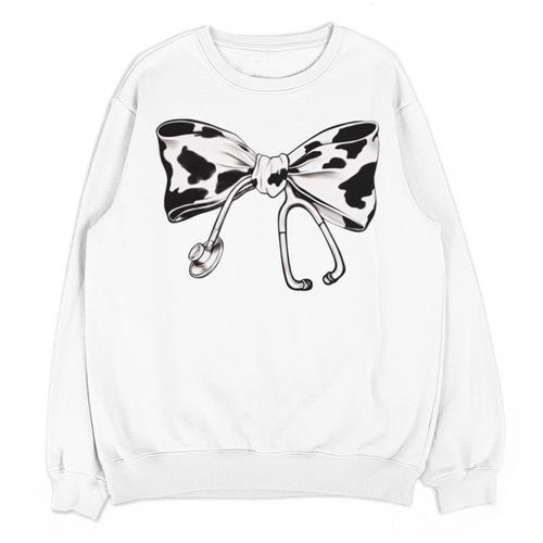 Cow Print Bow And Stethoscope Nurse RN Graduation Coquette Unisex Sweatshirt - Best Gift Smart