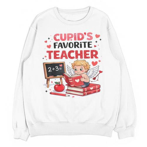 Cupid's Favorite Math Teacher Valentine Reading Book Women Unisex Sweatshirt - Bookorys UK