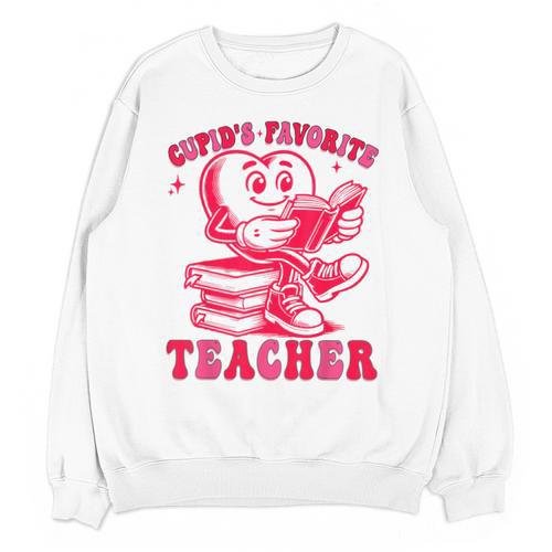 Cupid's Favorite Teacher Valentines Day Heart Book Lover Unisex Sweatshirt - Bookorys CA