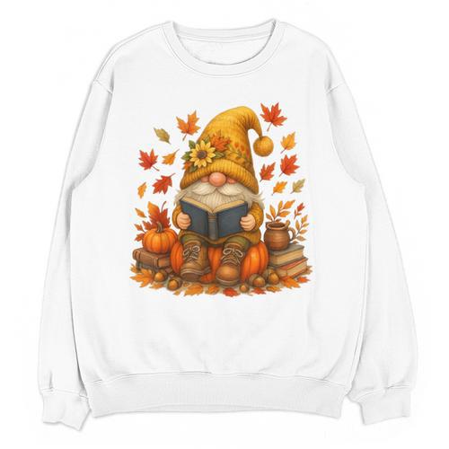 Cute Autumn Gnome Reading Pumpkin Book Lover Unisex Sweatshirt - Bookorys UK