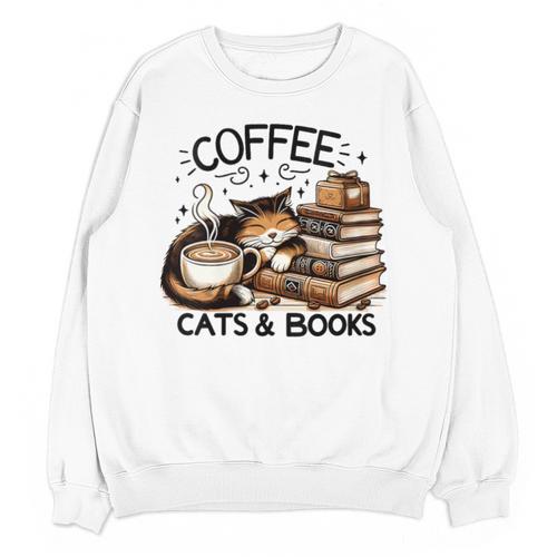 Cute Coffee Cats Books Lover Idea Women Men Kids Unisex Sweatshirt - Bookorys AU