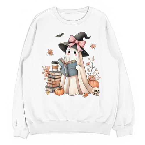 Cute Ghost Reading Book Librarian Book Lover Unisex Sweatshirt - Bookorys CA