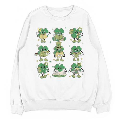 Cute Shamrock Reading Books St Patrick's Day Teacher Reading Unisex Sweatshirt - Bookorys