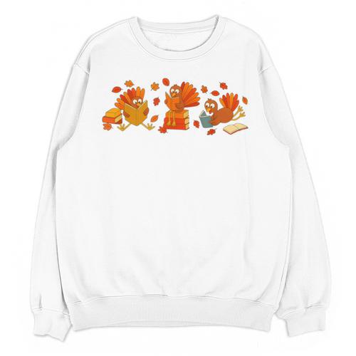 Cute Turkey Reading Book Librarian Bookworm Thanksgiving Men Unisex Sweatshirt - Bookorys AU