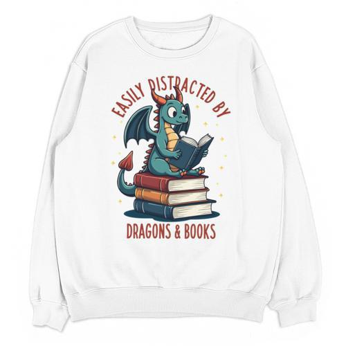 Dark Romance Romantasy Easily Distracted By Dragons & Books Unisex Sweatshirt - Bookorys