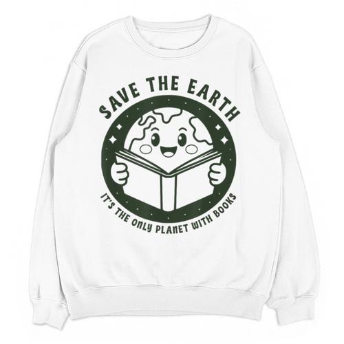 Earth Day 2025 Save Earth It´s Only Planet With Books Reader Unisex Sweatshirt - Bookorys