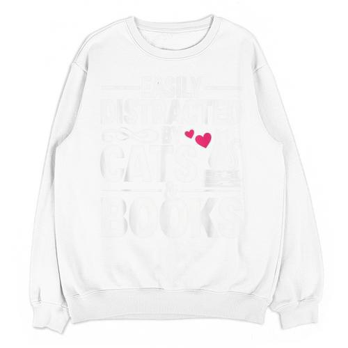 Easily Distracted By Cats And Books Cat & Book Lover Unisex Sweatshirt - Bookorys CA