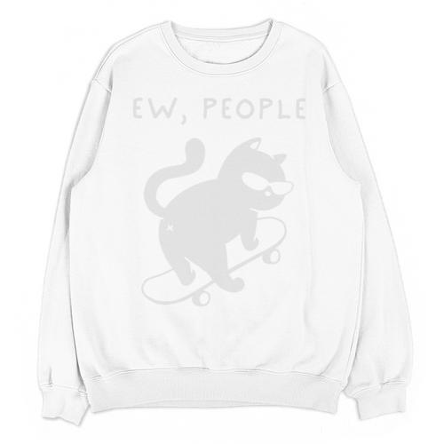 Ew People Cat Skateboard Introvert Sarcastic Humor Unisex Sweatshirt - Raresse