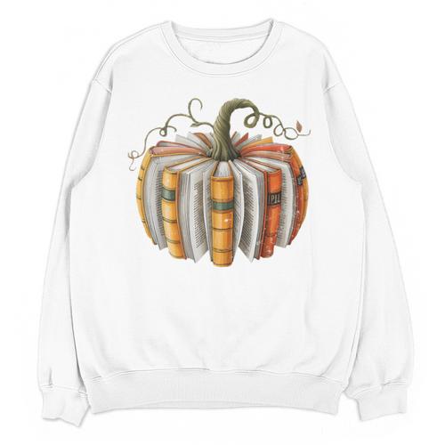 Fall Book Pumpkin Fall Librarians Bookworm Teachers Students Unisex Sweatshirt - Bookorys