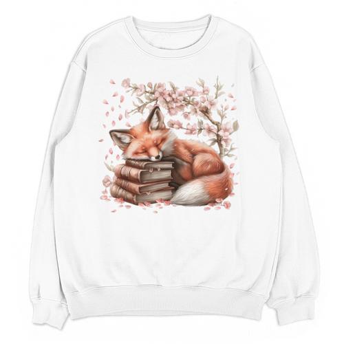 Fox And Book Lover Graphic For Women And Spring Pink Flower Unisex Sweatshirt - Bookorys