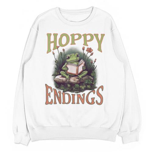 Frog Floral Cottage Core Reading Book Hoppy Endings Unisex Sweatshirt - Bookorys AU