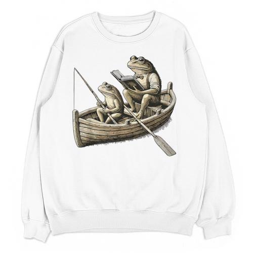 Frog Frogs Fishing & Book Vintage Classic Cottagecore Frog Unisex Sweatshirt - Bookorys