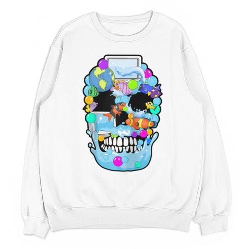 Frutiger Aero Aesthetic Tech Skull Computer Fishes Raglan Baseball Tee Unisex Sweatshirt - Figerry