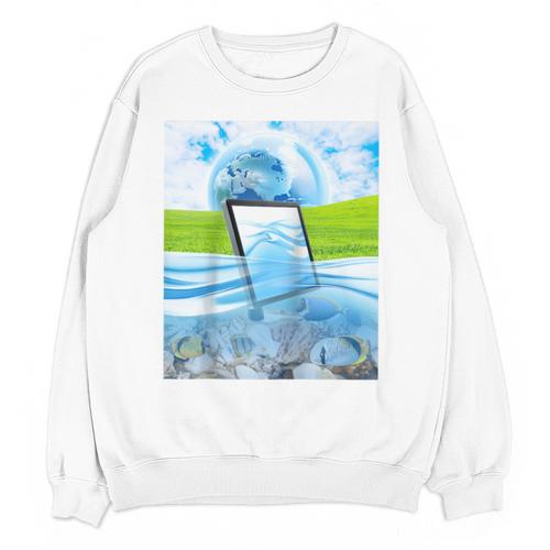 Frutiger Aero Aesthetic Tech Water Fishes Monitor Screen Raglan Baseball Tee Unisex Sweatshirt - Figerry