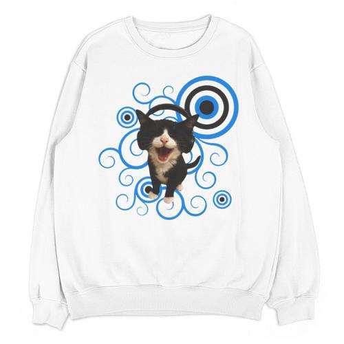 Frutiger Aero Cat Meme Headphone Kitty Cat Lover Unisex Sweatshirt - Figerry