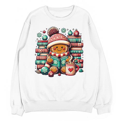 Gingerbread Reading Book Lovers Christmas Bookworm Librarian Premium Unisex Sweatshirt - Bookorys
