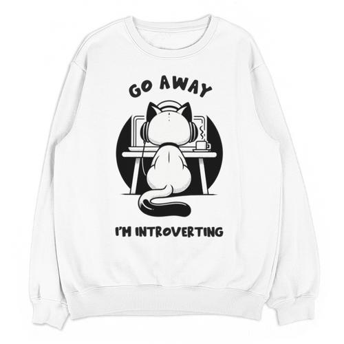 Go Away I'm Introverting Cat With Coffee Unisex Sweatshirt - Raresse