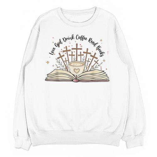 Groovy Flowers Love God Drink Coffee Read Books Christian Unisex Sweatshirt - Bookorys CA