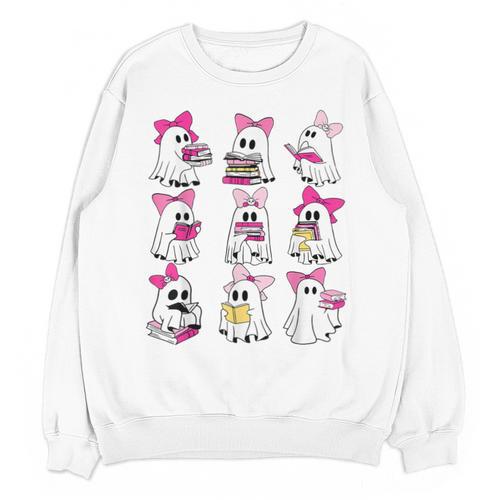 Halloween Pink Ghost Read More Books Spooky Boo Teacher Kids Unisex Sweatshirt - Bookorys