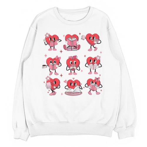 Heart Holding Reading Books Valentine Teacher Book Lover Unisex Sweatshirt - Bookorys