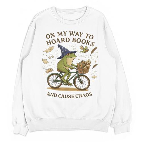 On My Way To Hoard Frog Books And Cause Cottagecore Chaos Unisex Sweatshirt - Bookorys
