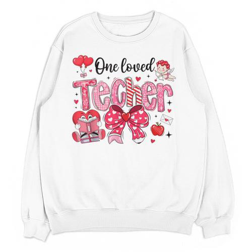 HUGvyn One Loved Teacher Valentine Book Heart Reading Bow Unisex Sweatshirt - Bookorys