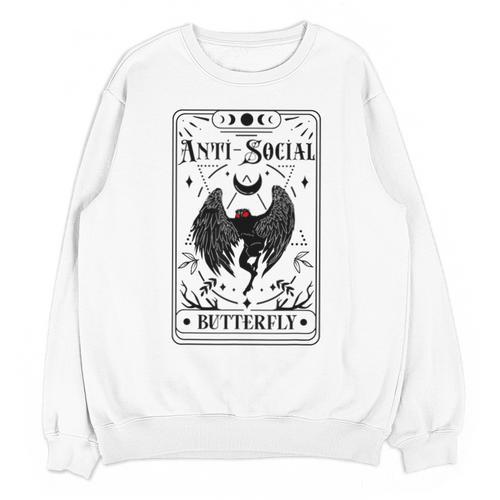 Introvert Apparel Emporium Mothman Tarot Card Antisocial Butterfly Cryptozoologist -Adults Grey Unisex Sweatshirt - Raresse