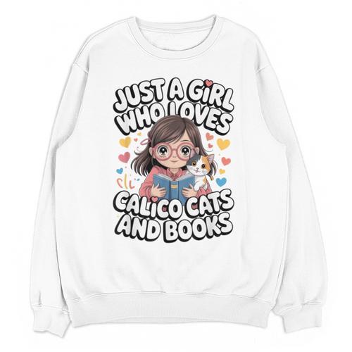 Kawaii Cat And Books Just A Girl Who Loves Both Unisex Sweatshirt - Bookorys AU