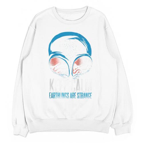Keep Calm Earthlings Are Strange Alien Introvert Raglan Baseball Tee Unisex Sweatshirt - Raresse