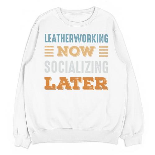 Leatherworking Now Minimal Socializing Introvert Vintage Unisex Sweatshirt - Raresse