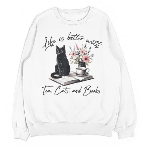 Life Better With 2 Cats Books Kitten Kitty Women Girls Kids Unisex Sweatshirt - Bookorys