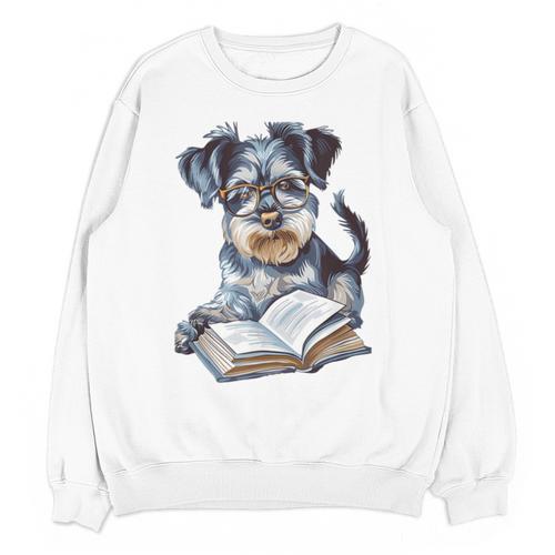 Nerdy Schnauzer Dog Book Lover Glasses Cute Pet For Men Women Kids Unisex Sweatshirt - Bookorys AU