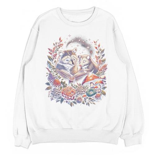 Opossum Racoon Floral Book Lover Cottagecore Fairycore Unisex Sweatshirt - Bookorys
