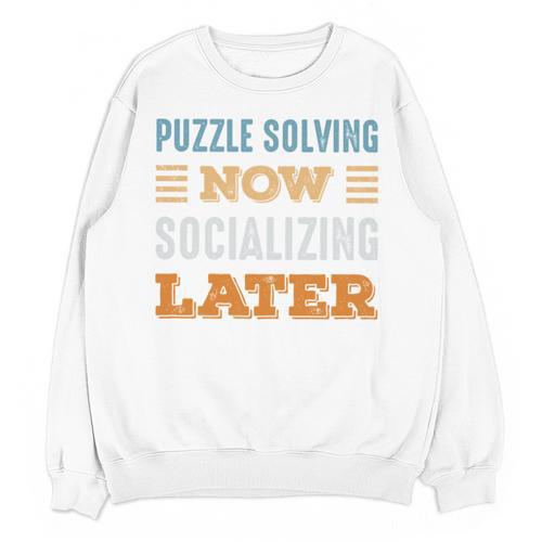 Puzzle Solving Now Minimal Socializing Introvert Vintage Unisex Sweatshirt - Raresse