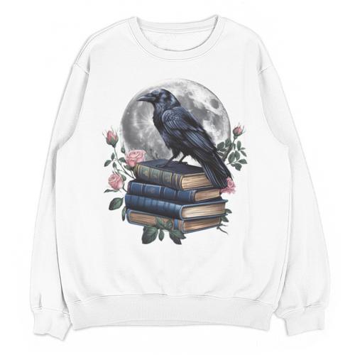 Raven Nature Art Crow Moon Book Cottagecore Botanical Flower Unisex Sweatshirt - Bookorys DE