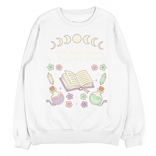 Well Read Woman Literature Quote Celestial Book Floral Unisex Sweatshirt - Bookorys