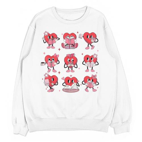Reading Heart Book Valentines Day Teacher Women Girl Unisex Sweatshirt - Bookorys UK
